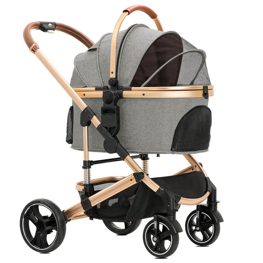 Zusammenklappbarer Haustier-Kinderwagen, Haustierbox, 2-in-1-Haustier-Kinderwagen mit Netzfenster und Aufbewahrungskorb, wasserdicht, belastbar bis zu 20kg