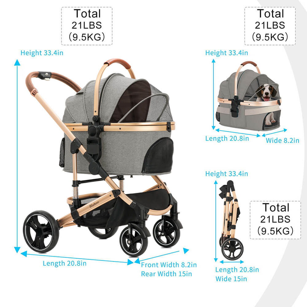 Zusammenklappbarer Haustier-Kinderwagen, Haustierbox, 2-in-1-Haustier-Kinderwagen mit Netzfenster und Aufbewahrungskorb, wasserdicht, belastbar bis zu 20kg