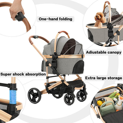 Zusammenklappbarer Haustier-Kinderwagen, Haustierbox, 2-in-1-Haustier-Kinderwagen mit Netzfenster und Aufbewahrungskorb, wasserdicht, belastbar bis zu 20kg