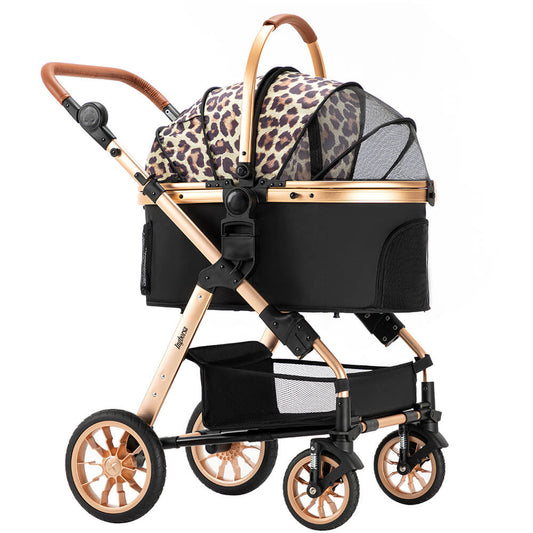 2-in-1-Haustier-Kinderwagen, abnehmbare Haustierbox mit Muster, Klapprahmen mit Aufbewahrungskorb-Netzfenster, Tragfähigkeit 20 kg