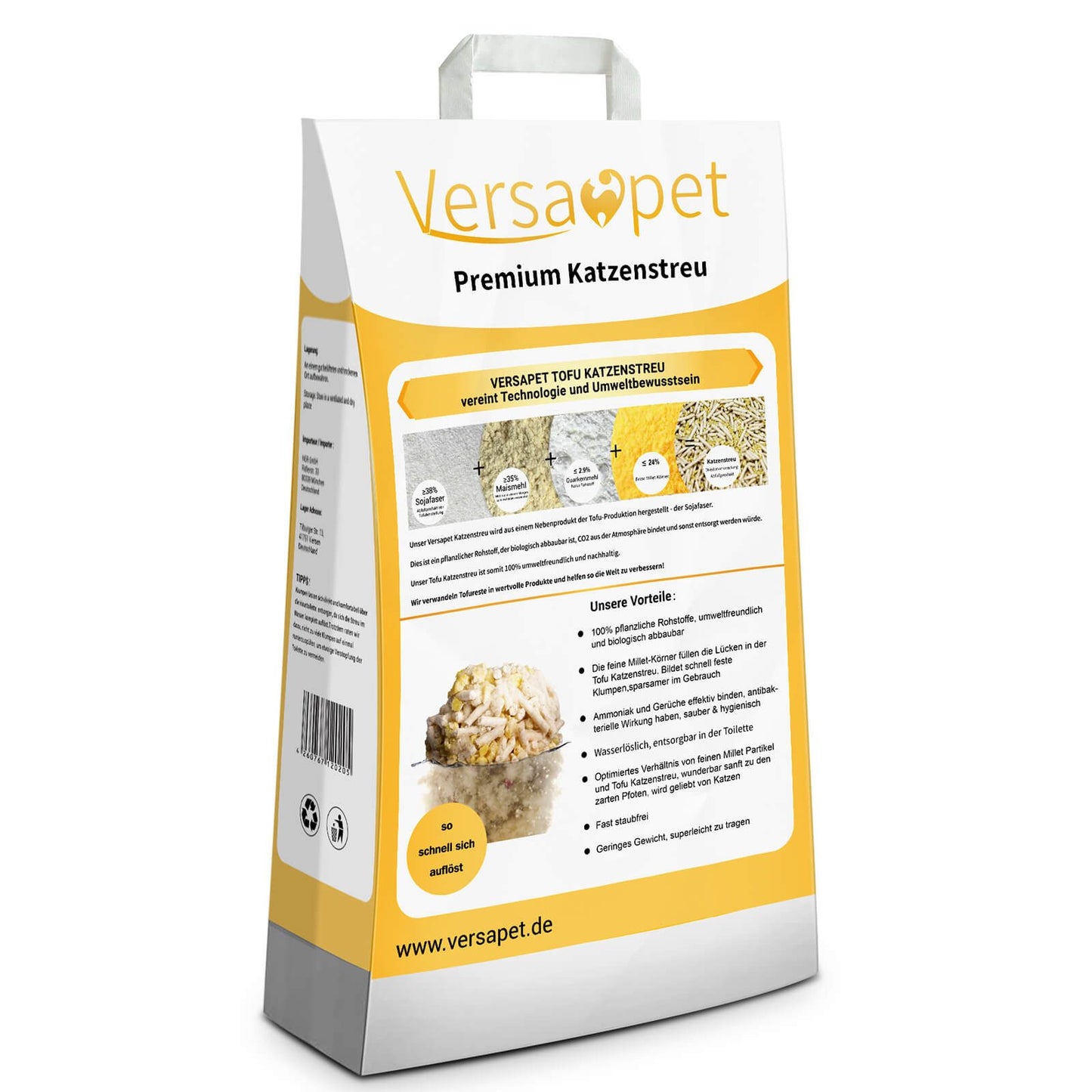 VERSAPET Katzenstreu Tofu-Katzenstreu 2.0 gemischt mit Millet,(4 x 10 Liter/4.6 kg, 4-tlg., Bio-Öko-Katzenstreu), Klumpstreu für Katzenklo, Cat Litter, feste Klumpenbildung