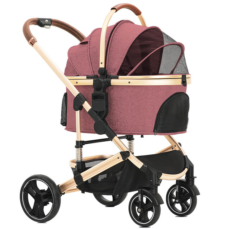 Zusammenklappbarer Haustier-Kinderwagen, Haustierbox, 2-in-1-Haustier-Kinderwagen mit Netzfenster und Aufbewahrungskorb, wasserdicht, belastbar bis zu 20kg