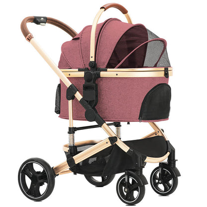 Zusammenklappbarer Haustier-Kinderwagen, Haustierbox, 2-in-1-Haustier-Kinderwagen mit Netzfenster und Aufbewahrungskorb, wasserdicht, belastbar bis zu 20kg