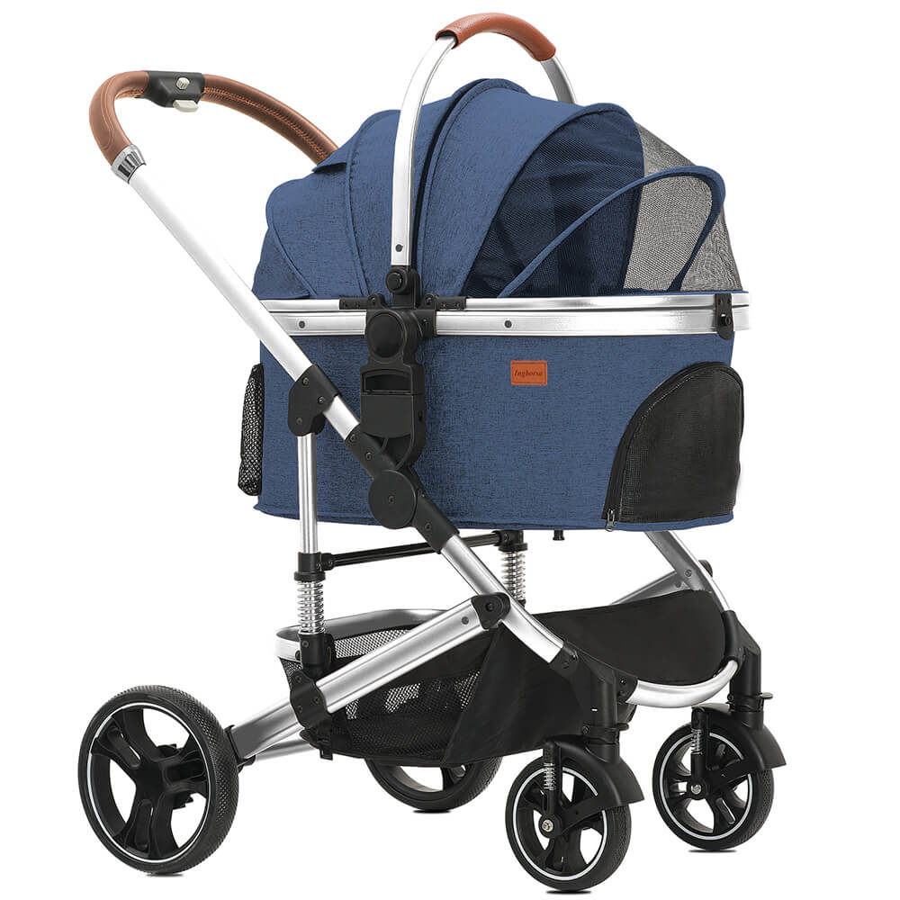 Zusammenklappbarer Haustier-Kinderwagen, Haustierbox, 2-in-1-Haustier-Kinderwagen mit Netzfenster und Aufbewahrungskorb, wasserdicht, belastbar bis zu 20kg