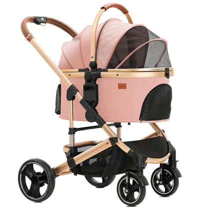 Zusammenklappbarer Haustier-Kinderwagen, Haustierbox, 2-in-1-Haustier-Kinderwagen mit Netzfenster und Aufbewahrungskorb, wasserdicht, belastbar bis zu 20kg
