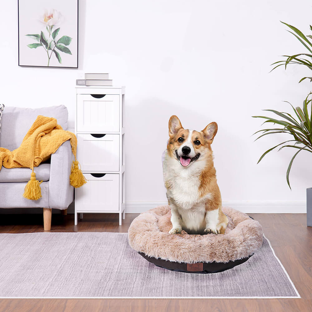 2-teiliges Leinen Plüsch bedruckt Hundebett Set, 10 Sätze, Braun/ Beige