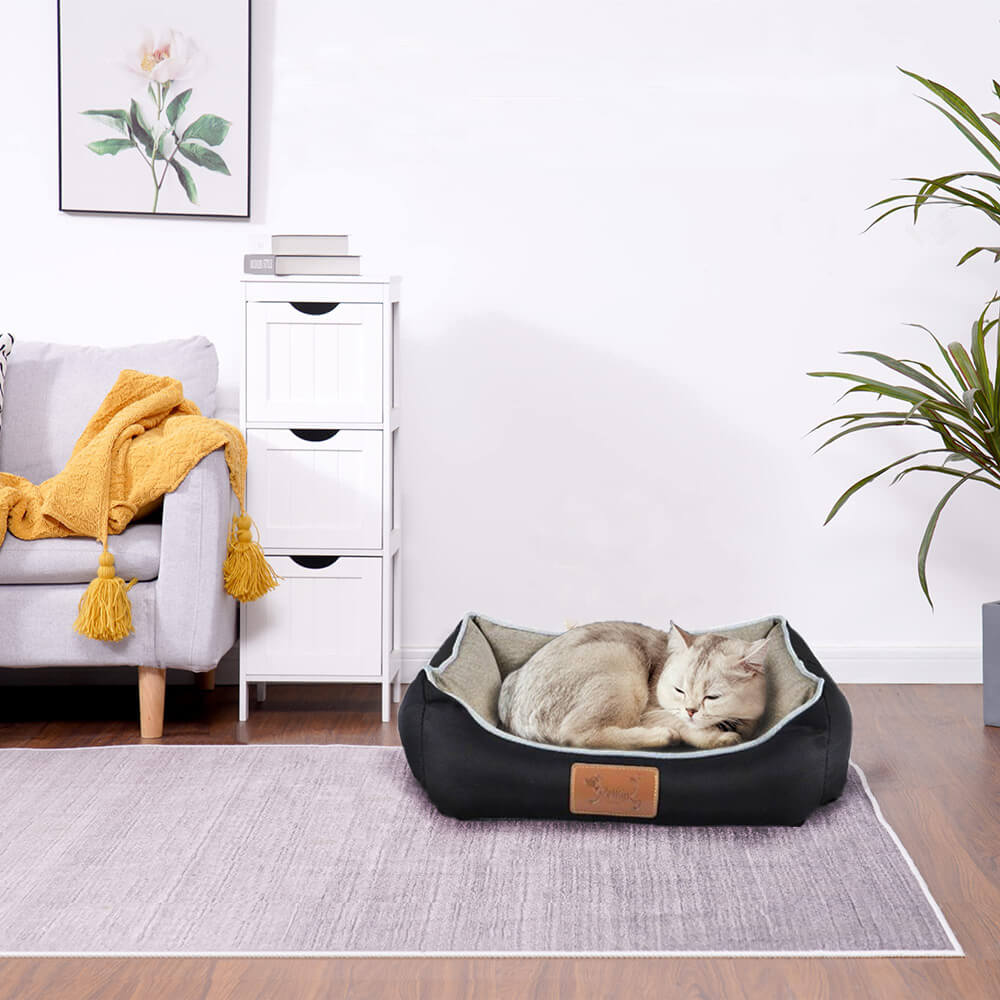 3-teiliges Katzennest-Set aus mit Leinen gefüllter Baumwolle, 10 Sätze, Helle Kaffeefarbe/ Dunkelgrau